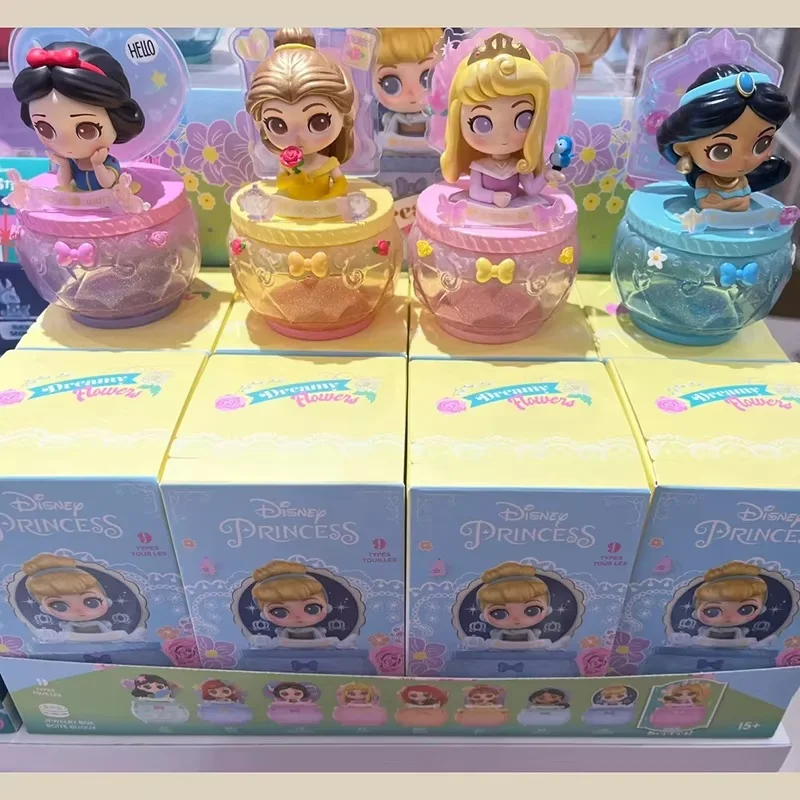 Disney Super cute Princess Dream Flower Series Jewelry Box Lovely Snow White Aurora Ariel Belle Action Figure Doll Toys Gifts