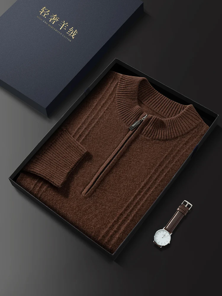 Men's Zippered Pullover Sweater Knitted 100% Cashmere Autumn Winter Warm Soft Cable Stitch Comfort Long Sleeves Clothing Tops