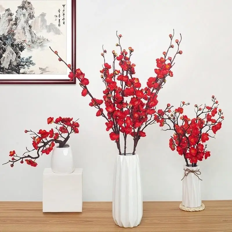 G6KF Silk Flower Artificial Plum Blossom Decorative Flower Arrangement Table Accessories New Year Wedding Home Office Decor