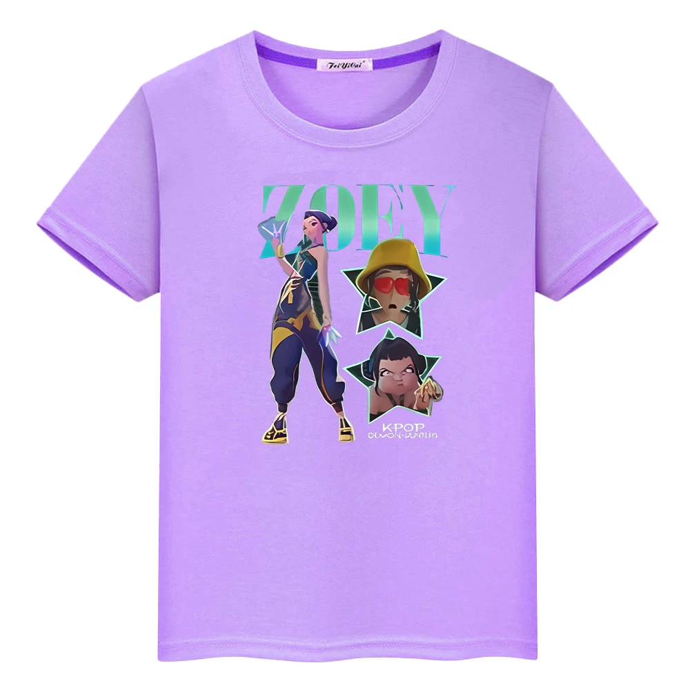 Kpop caçadores de demônios saja meninos imprimir bonito topos t camisa para crianças menino 10 anos kawaii camisetas 100% algodão anime curto y2k meninas roupas