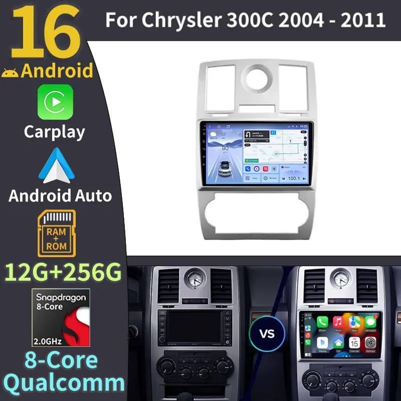 Radio para Auto Android 16 para Chrysler 300C Aspen 2004-2008, Reproductor de Video, CarPlay, Android Auto, GPS, Sin 2 DIN, DVD, 5G, WIFI, BT