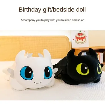Cute Toothless Stuffed Cushion Light Fury Dragon Plush Back Cushion Cartoon Action Bionicle Night Furia Pillow Home Decoration 16