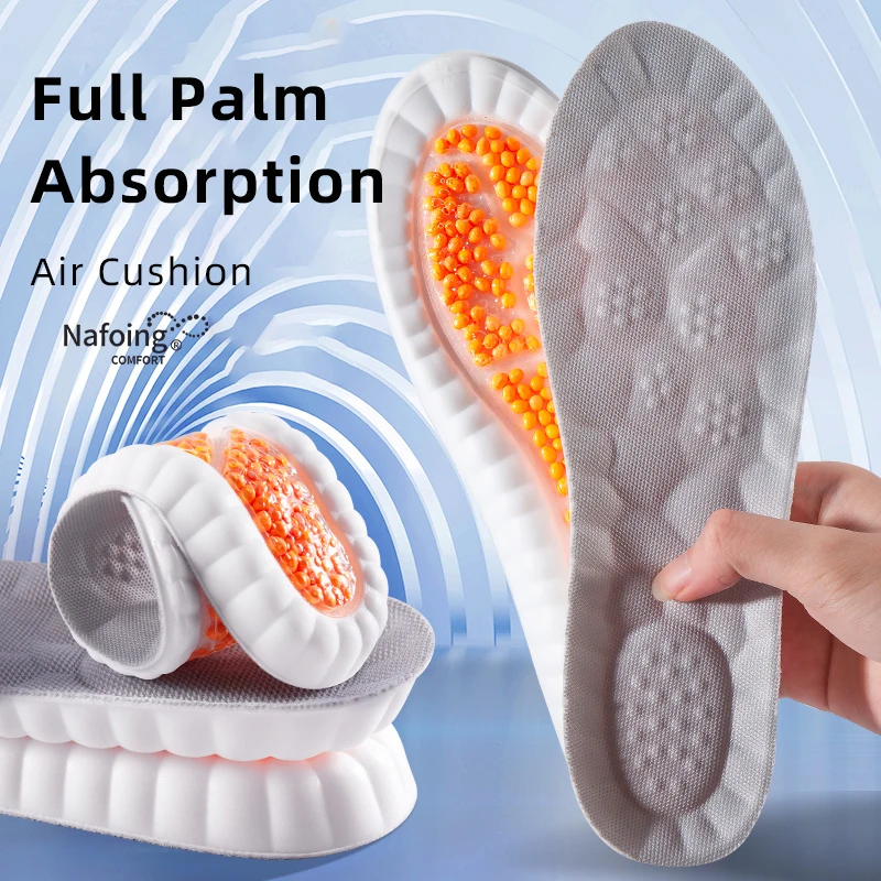 NAFOING Memory Foam Sport Insoles With Full Palm Air Cushion Soft Shock-absorbing Insoles Arch Support Sponge Elastic Massage