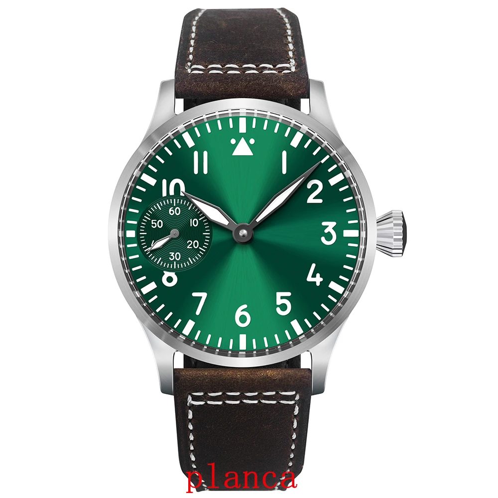 Logotipo personalizado 44mm relógio st3600 mão enrolamento vidro safira movt esporte pulseira de relógio de couro relógio casual