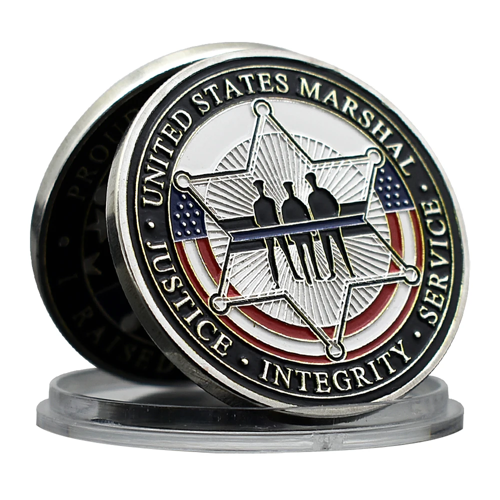 Proud US Marshal Day Silver Plated Challenge Coin Police Honor Souvenir Medal with Plastic Case Fans Collection Gift