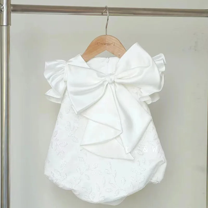 

Baby Girl White Big Bow Princess Dress Infant Lace Embroidery Elegant Baptism Costume Summer Party Birthday Baby Clothes 1-2Y