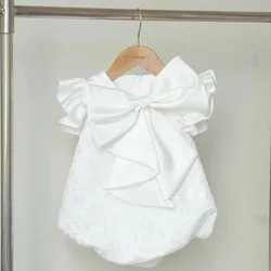 Baby Girl White Big Bow Princess Dress Infant Lace Embroidery Elegant Baptism Costume Summer Party Birthday Baby Clothes 1-2Y