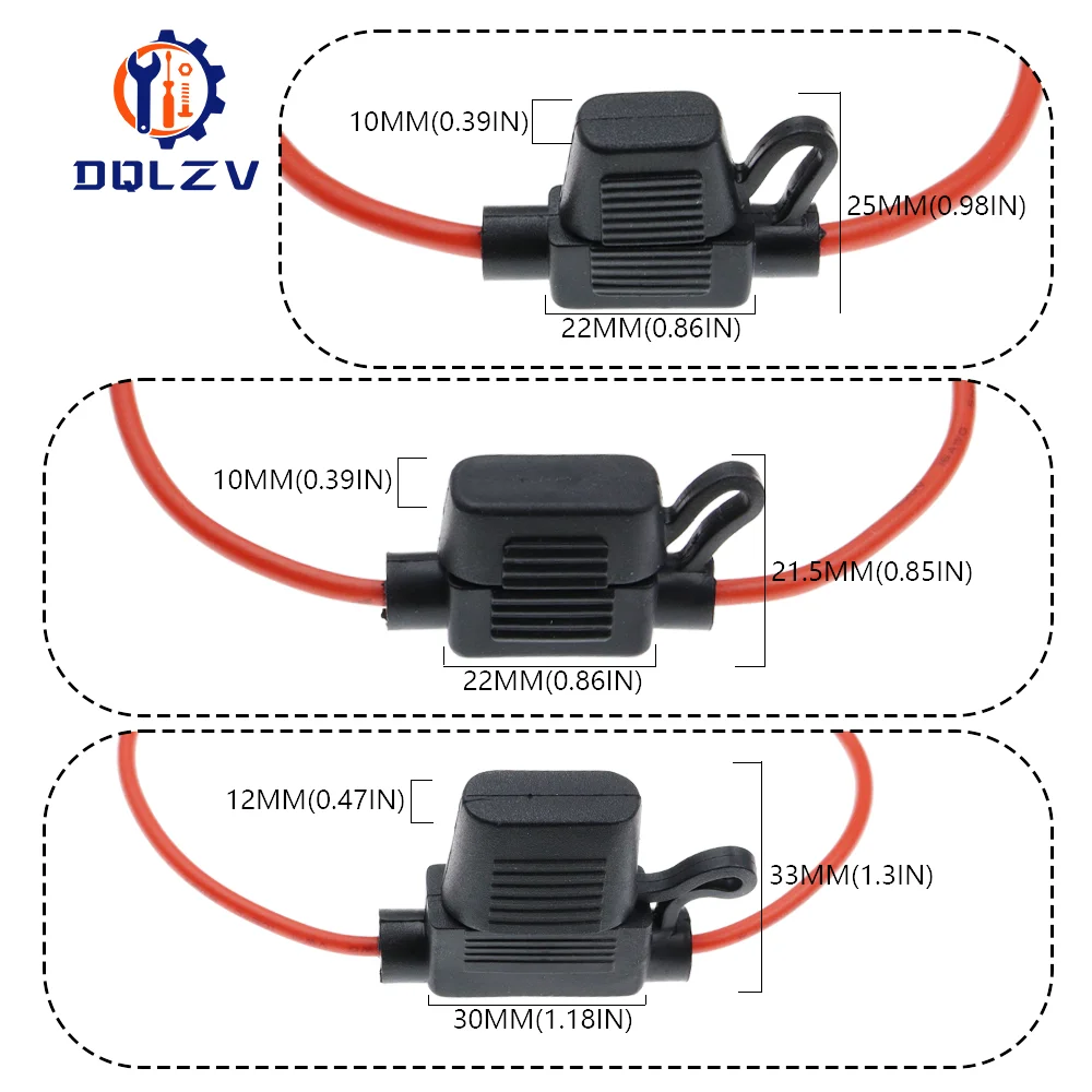 Waterproof 32V Mini Small Medium Auto Fuse Holder 18/1614/12/10AWG and Car Blade Fuse 2A 3A 5A 7.5A 10A 15A 20A 25A 30A 35A 40A