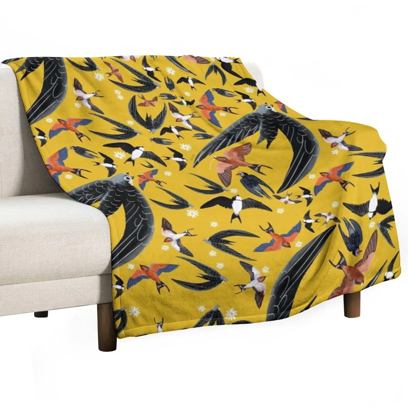 Swallows and swift pattern (Yellow) Throw Blanket Personalized Gift Plaid Blankets