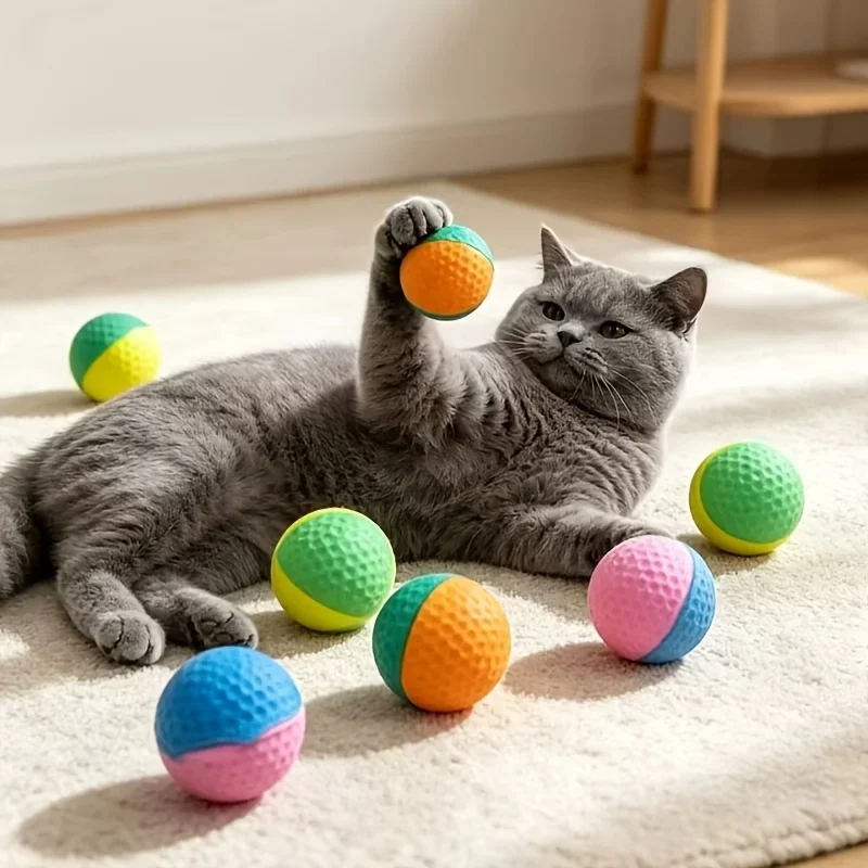 3Pcs Random Color Cat Toy Balls - Interactive Cat Teaser Toy, Self-Play Chase Ball for Kittens to Relieve Boredom, Pet Supplies