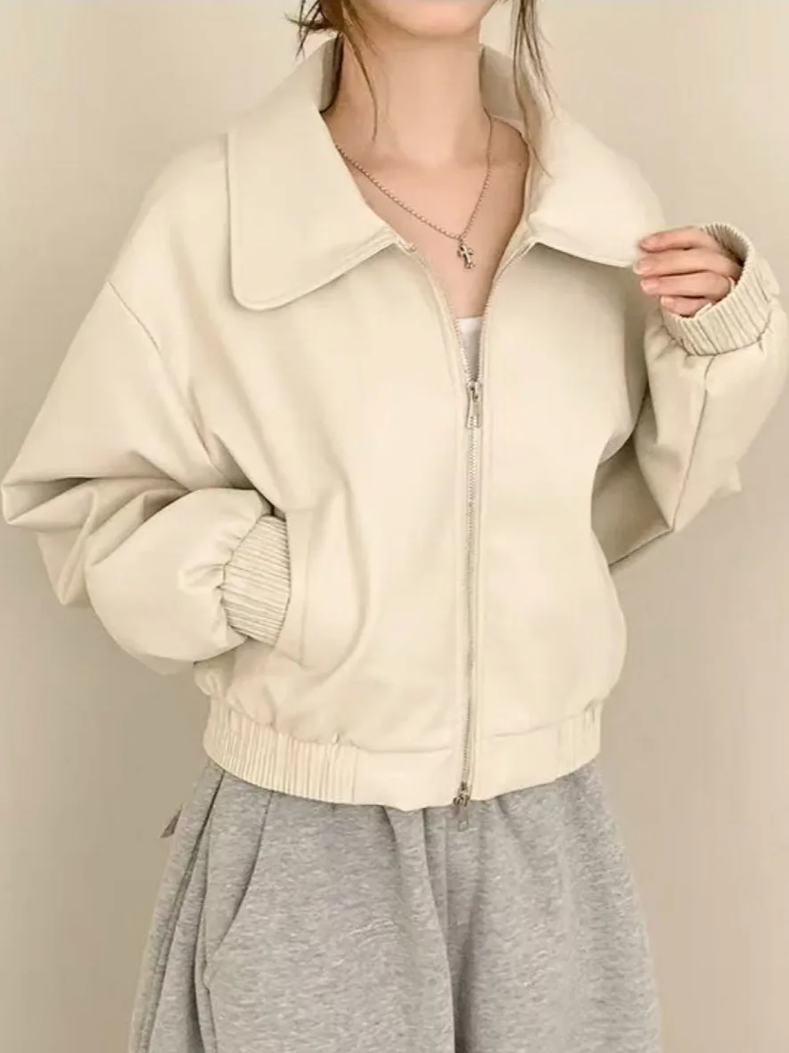 시크 롱 코트 여성용 루즈핏 턴다운 칼라 오픈 가디건 가을 겨울 가죽 자켓 아우터웨어