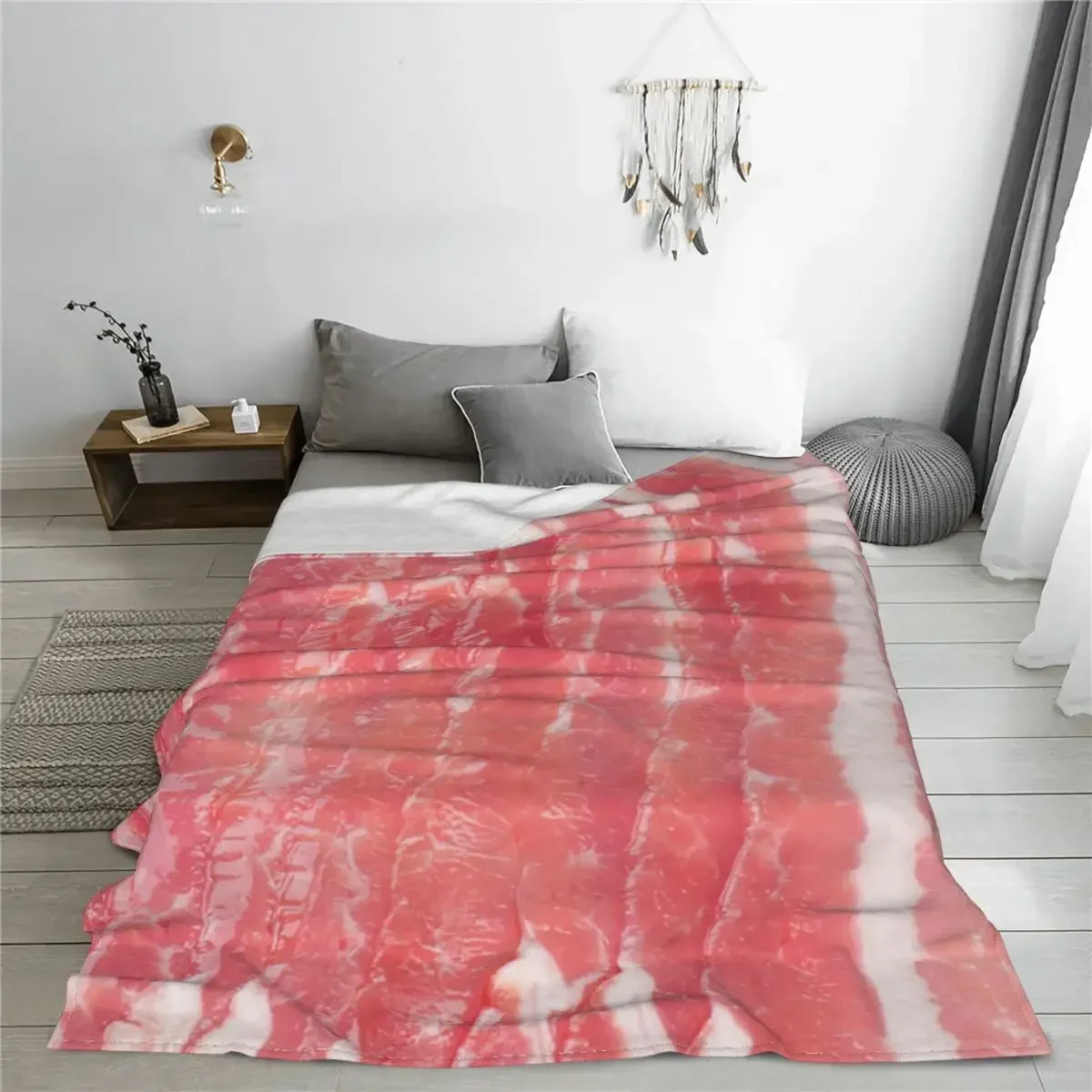 Bacon Texture Flannel Throw Blankets Funny Food Blanket for Bedding Travel Warm Plush Thin Quilt throw blanket