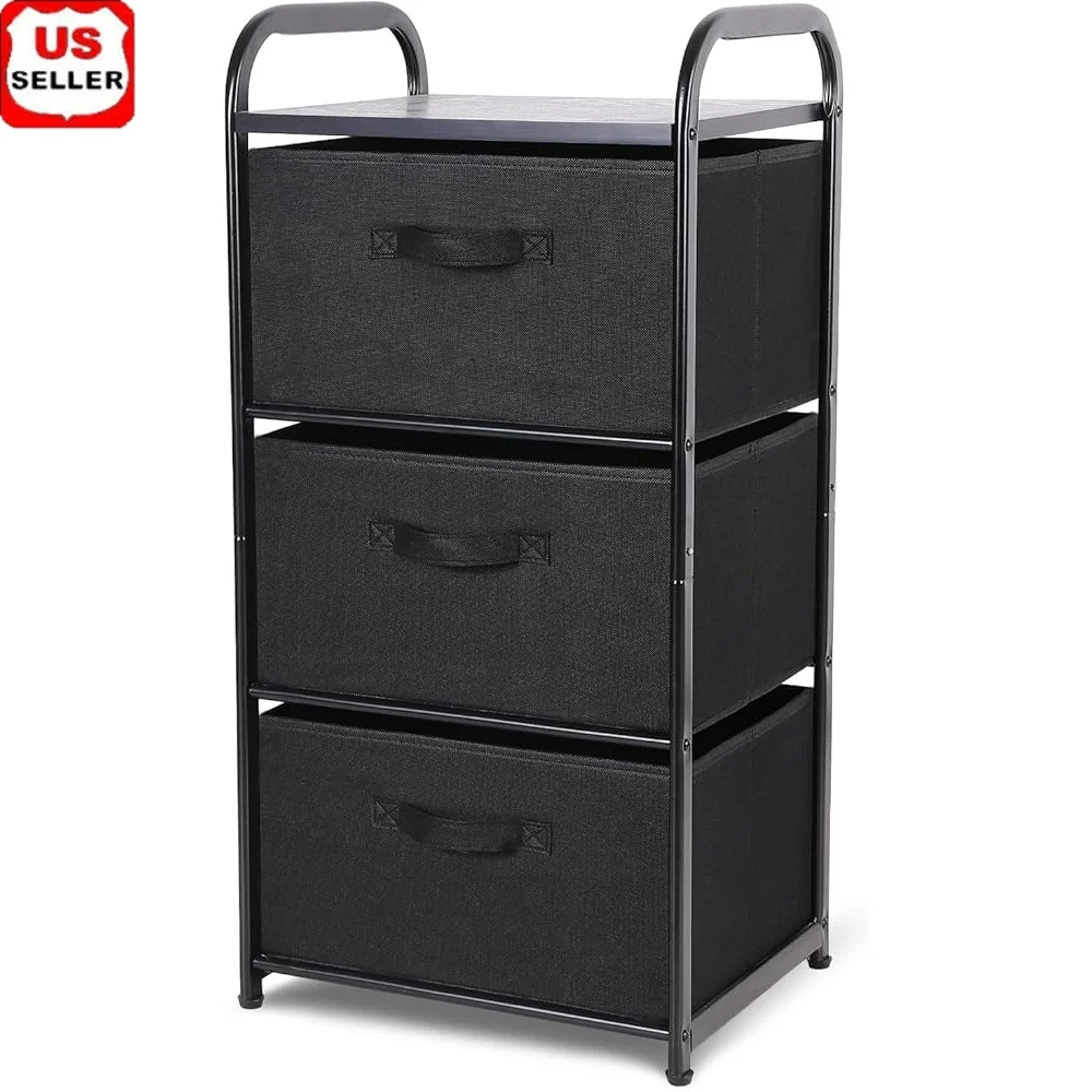 

Vertical Dresser Storage Unit with 3 Easy Pull Fabric Drawers Ideal Bedroom Living Room Home Office Kids Room Playroom