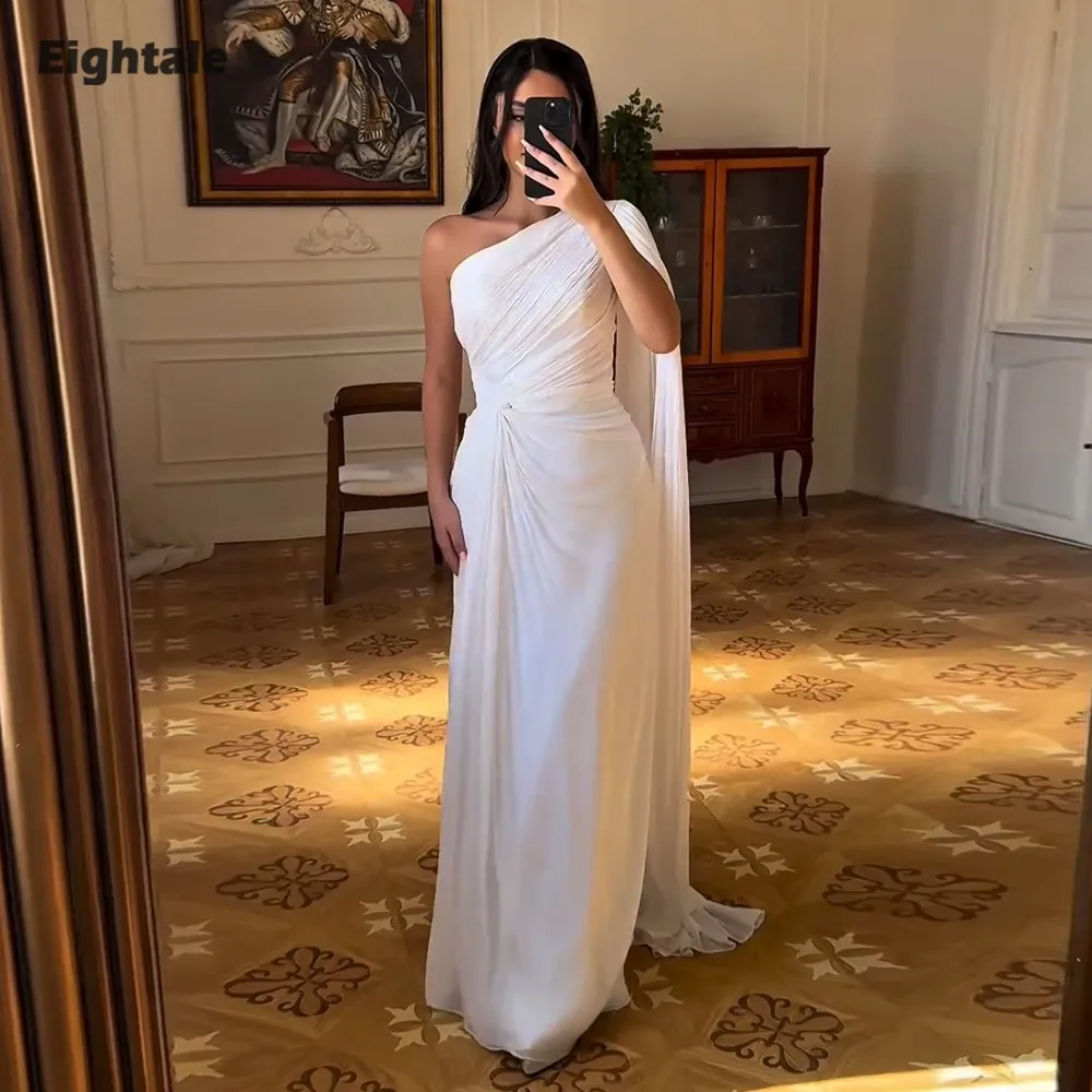 

Eightale Arabic Evening Dress One Shoulder Chiffon Pleats Floor Length Customized Prom Wedding Gown Party Dress Robe De Soirée