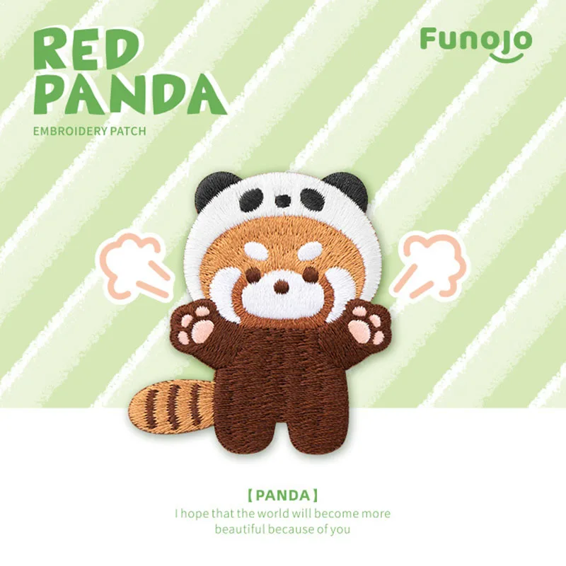 Parche bordado autoadhesivo de Panda Rojo para vendaje cruzado, bolsa de decoración de ropa móvil para iPad, pegatina Diy, aplique para rascar