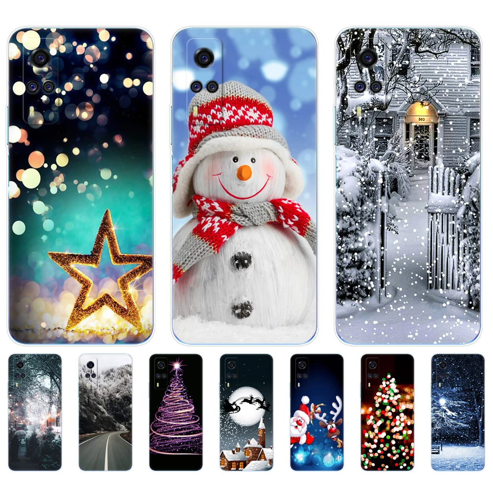 For vivo Y53s 4G Case For vivo Y51 2020 December Cover For Vivo Y51A 2021 Vivo Y51S 6.58inch winter christmas snow tree new year