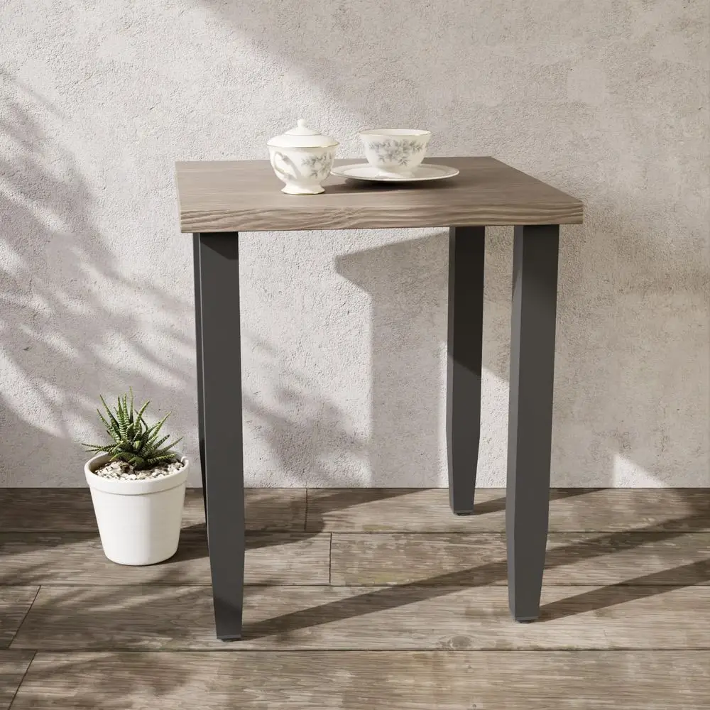 

Modern Outdoor Table, Patio Table with Wood Grain Top for Deck, Porch, Balcony, Garden, Square Side Table