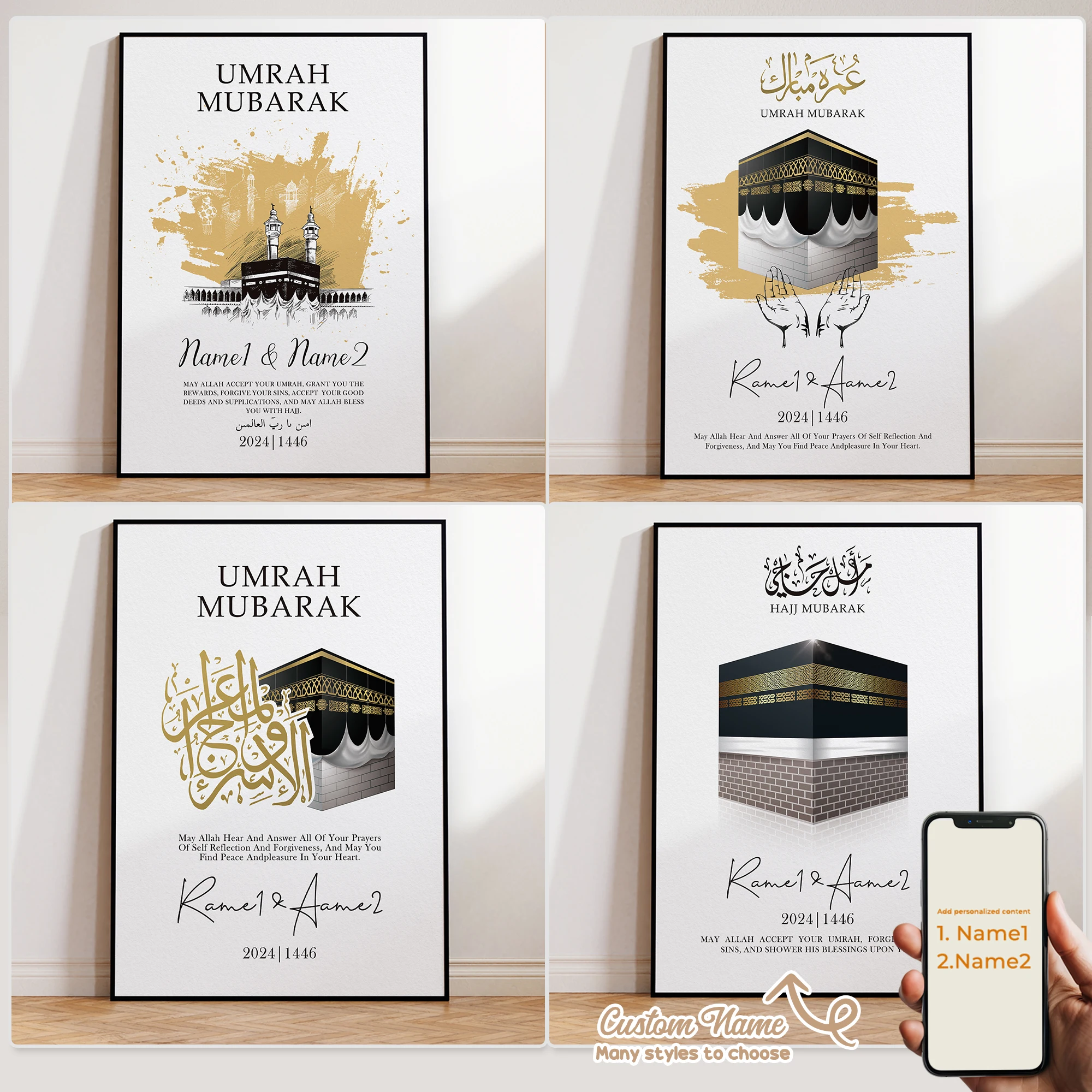 

Custom Personalized Name HajjGift To Mecca Hand Holding Wall Art Canvas Printing Picture Living Room Children's Room Home Decor