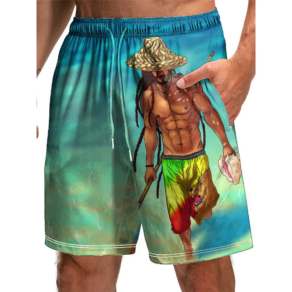 HX Fashion Herren-Shorts, Hawaiian Tropical Plant Island, 3D-gedruckte Boardshorts, Polyester, lässige Taschen, Hosen, Sportbekleidung