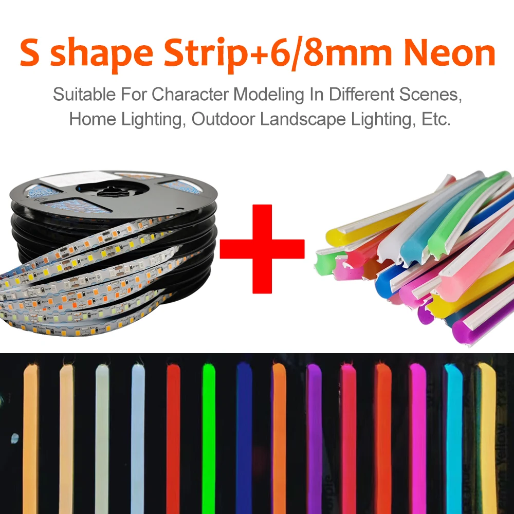 6/8mm Separate Silicone Neon DC12V 120Led S shape Bendable Led Strip Light Flexible Silicone For DIY Sign Waterproof 12Colors