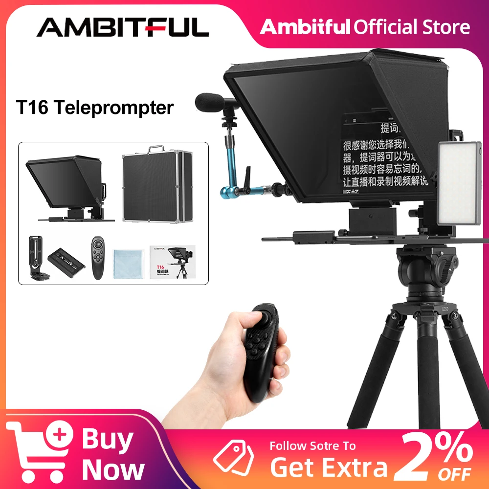 

Ambitful T16 Big Screen Teleprompter Professional Interview Foldable Prompter for Smartphone DSLR Camera Live Video Recording