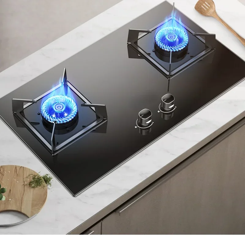 

Gas Stove Natural Gas Double Burner Household Desktop Liquefied Gas Stove Tabletop and Inlay Installation Compatibility