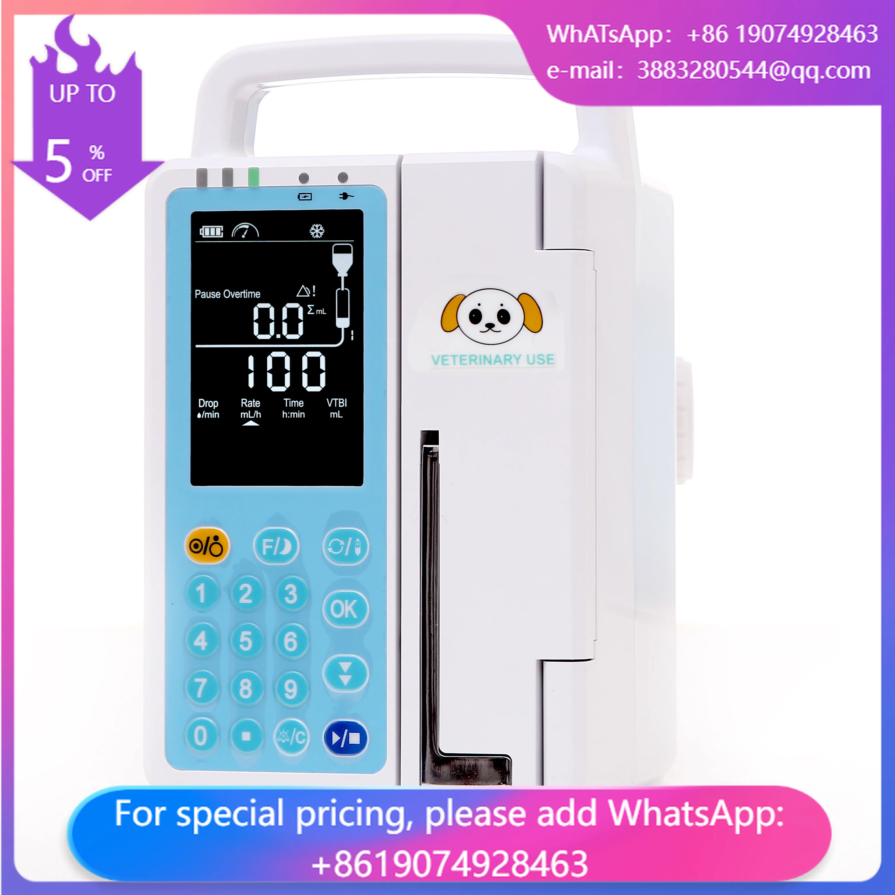 Portable Multi-Mode Class III LCD Veterinary Infusion Pump With Chemotherapy Support For Hospital Use