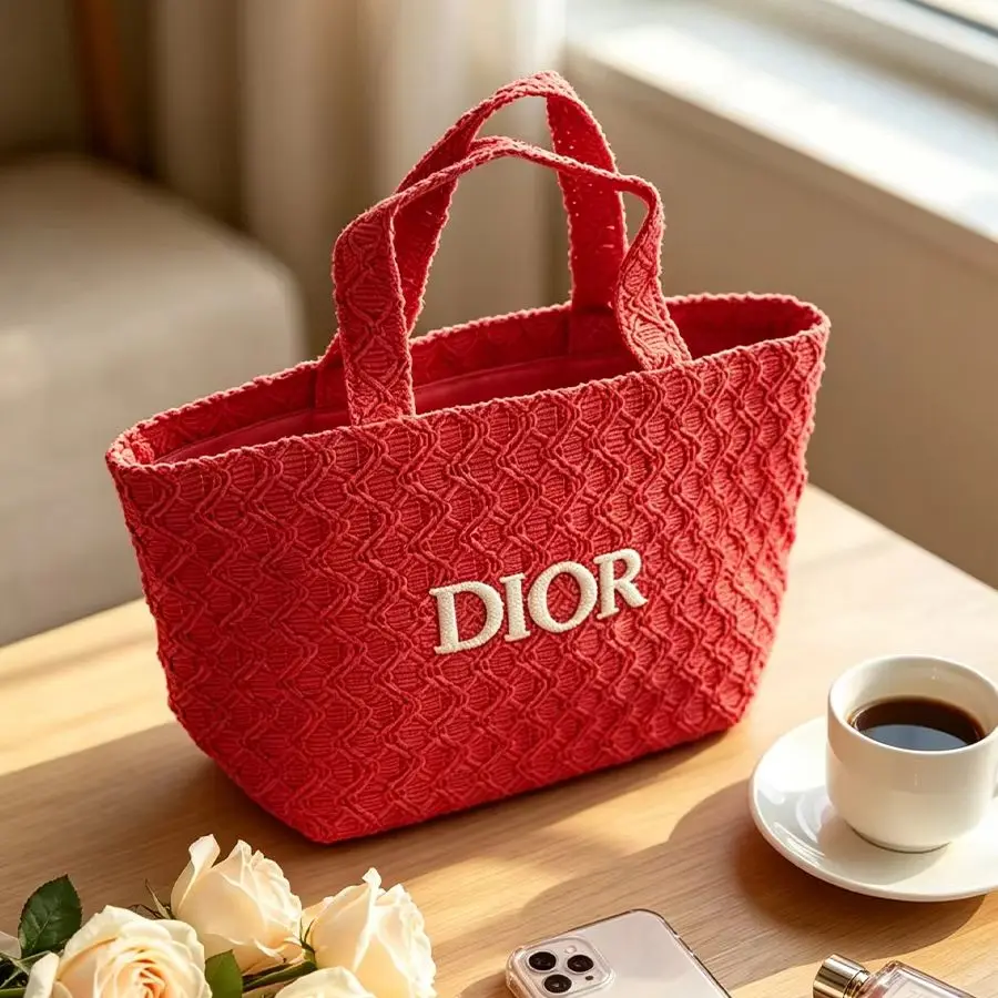 Dior bag High Quality Fabric Red Cosmetic Bag Portable For Lipstick Blush Storage Fashion Makeup Pouch Perfect For Young Girls - view 5
