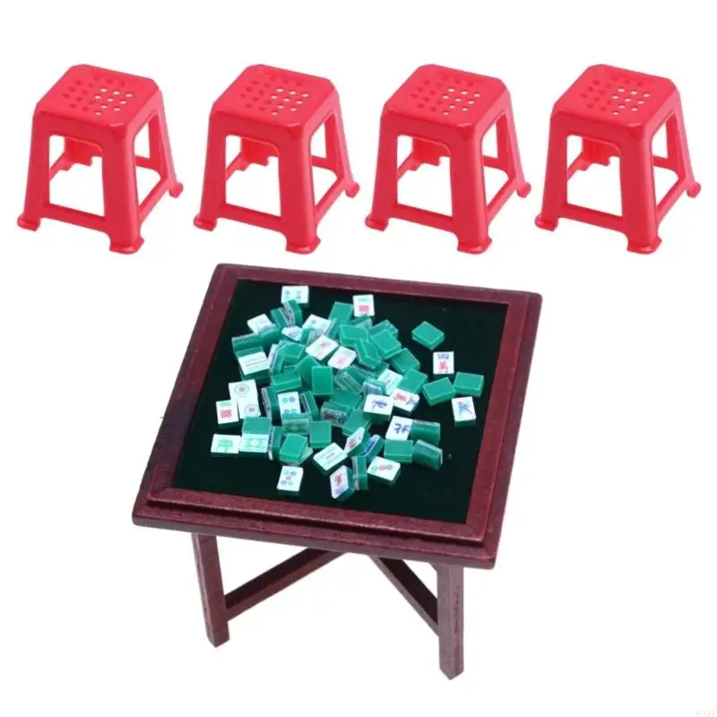 

W3JF Mahjong Pline Set Miniature House Toy Mini Table Mahjong Table для 1:12 Scale