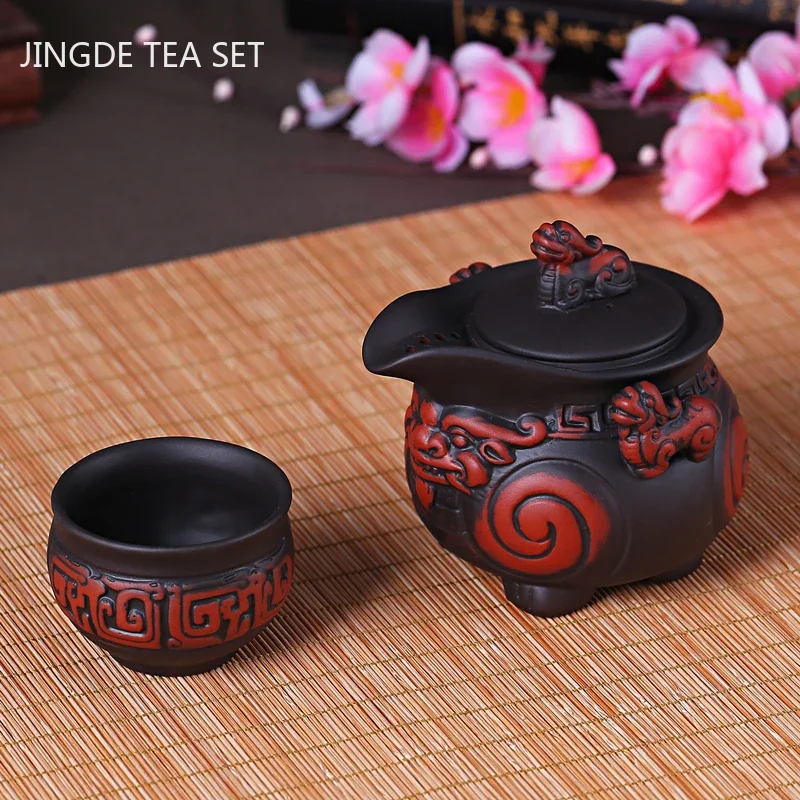 Retro Purple Clay Filter Beauty Teapot Home Handmade Tea Set One Pot of One Cups Tea Sets Suit Chinese Tea Ceremony Supplies