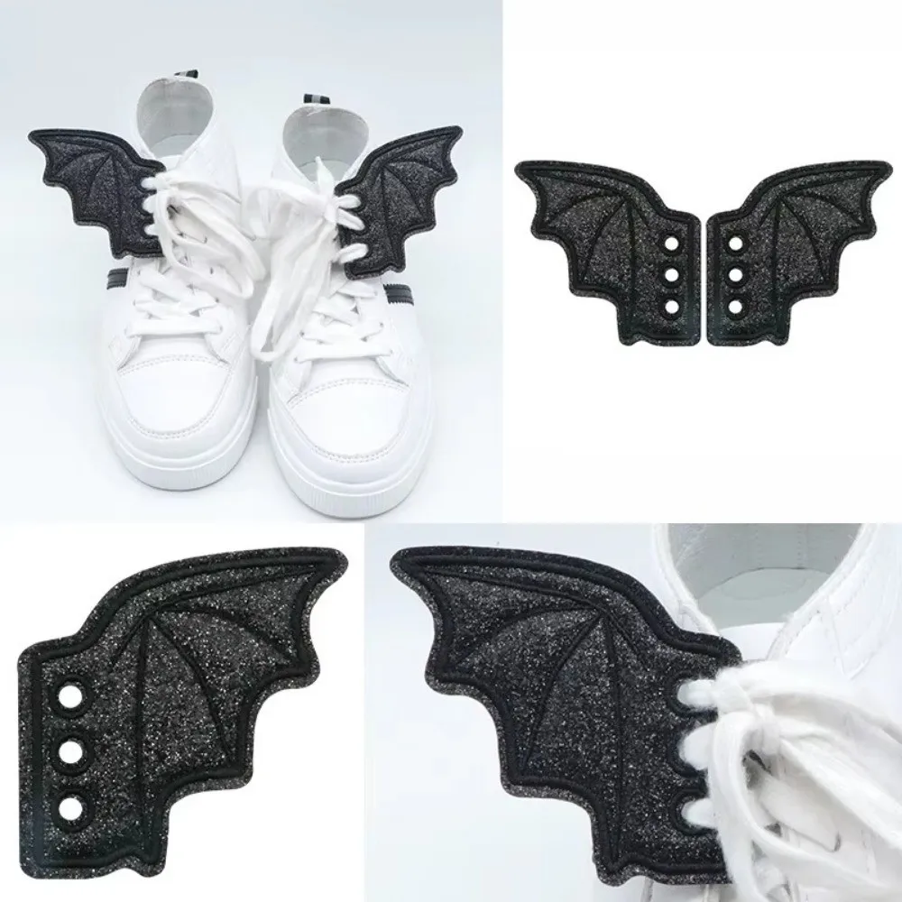 1Pair Bat Wing Shape Black Bat Wings Shoe Buckle Strap Halloween Decoration DIY Halloween Shoe Buckle Gothic Punk Style