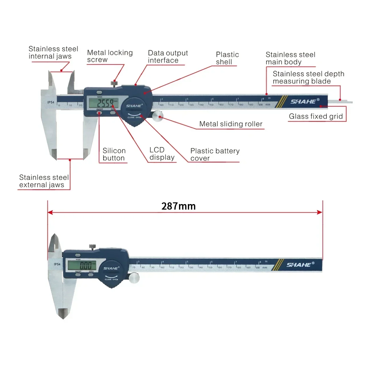 IP54 SHAHE Digital LCD Caliper Ruler Digital 150/200/300mm 0.01 Stainless Steel Vernier Calipers Measuring Tools