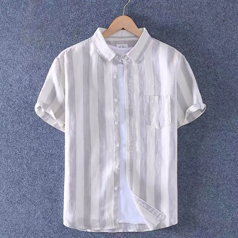 Pockets Street Casual Shirts Fashion Simplicity Handsome Office Lady Striped Loose Men\'s Clothing Button Spring Summer Sven Thin