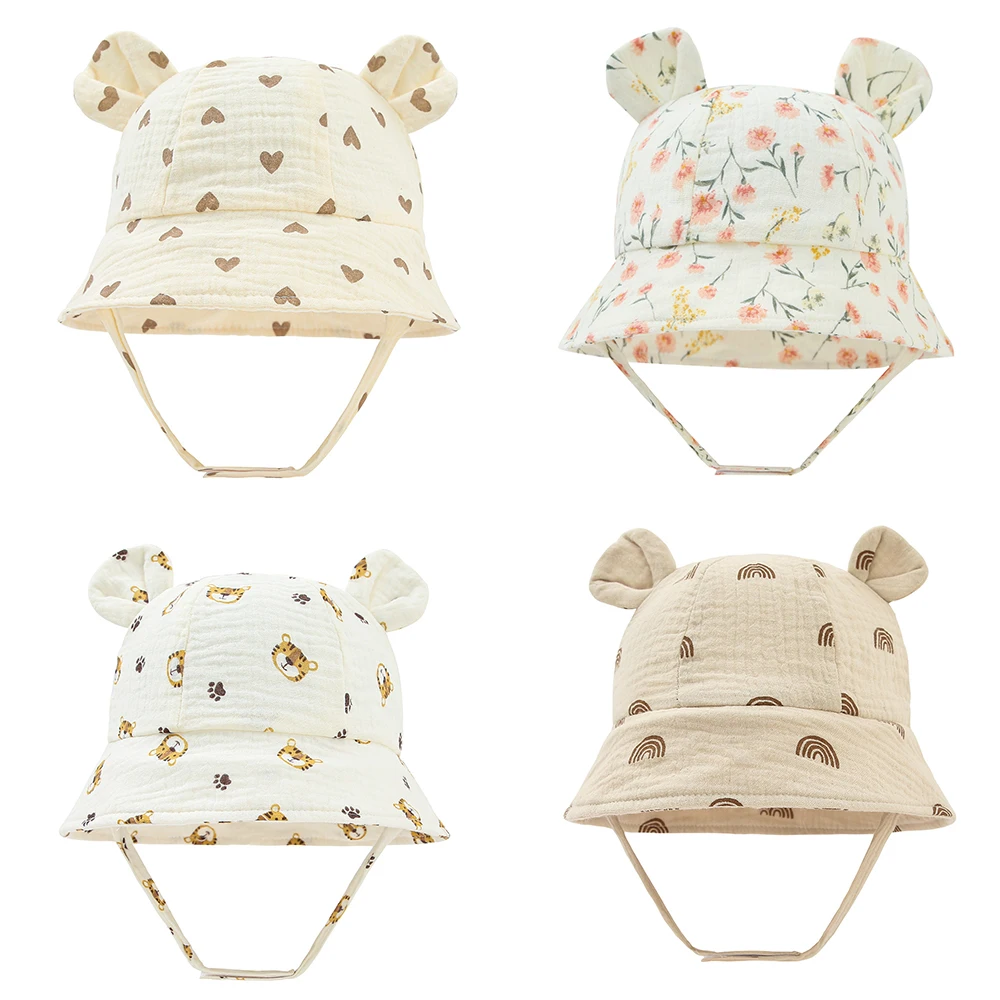 

Baby Cotton Sun Hat New Children Outdoor Rabbit Ear Beach Caps Boy Girl Print Panama Hat Unisex Beach Bucket Hat For 3-12 Months