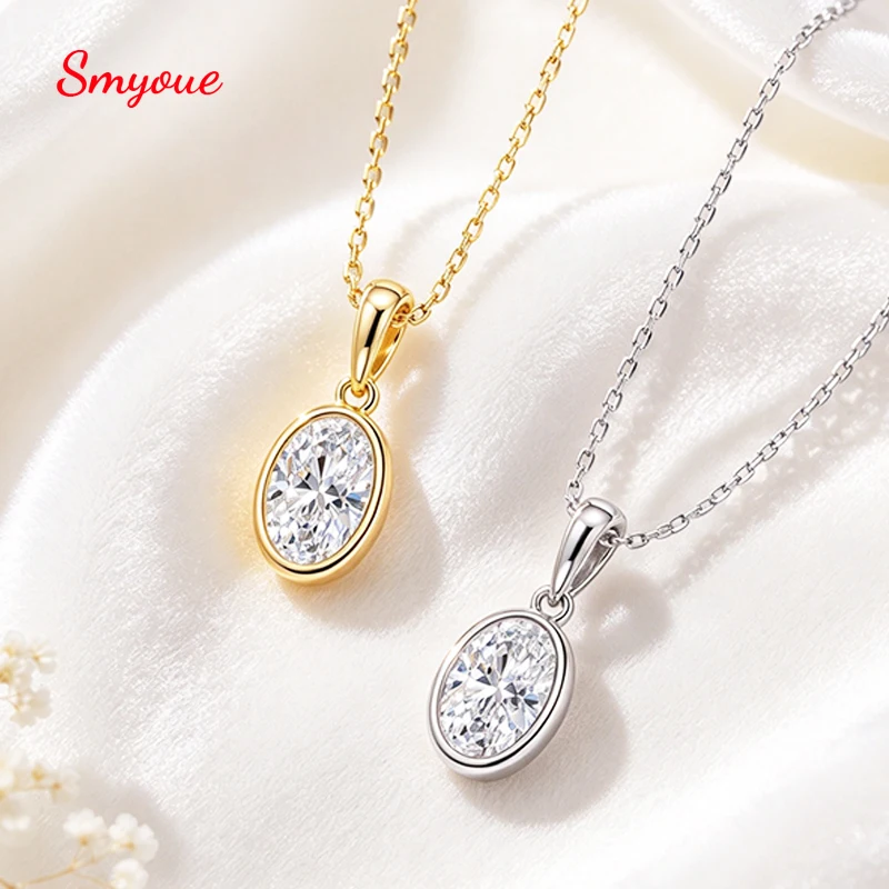 Smyoue Trendy 0.5-2CT Oval Cut Moissanite Necklace for Women Sparking Lab Diamond Pigeon Egg Choker Chain 925 Silver Jewerly
