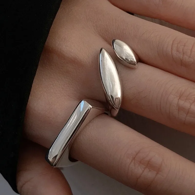 925 Sterling Silver Ring for Women Flat Simple Finger Open Ring Vintage Adjustable Couple Rings  Allergy for Party Birthday Gift