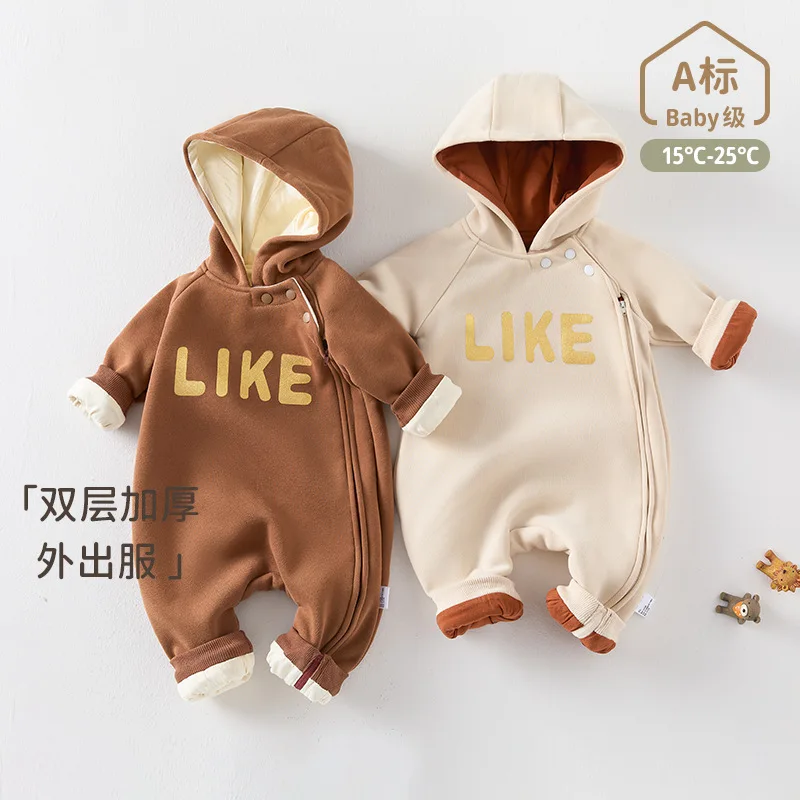 

Детский осенне-зимний утепленный комбинезон, двухслойная теплая домашняя одежда, детский комбинезон на открытом воздухе, флисовая верхняя одежда с капюшоном