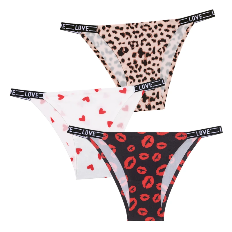 3Pcs Hot Silk Seamless Women's Panties Sexy Flower Briefs Fashion Leopard Bikini Female Letter Waist Comfortable Lingerie XS-XL