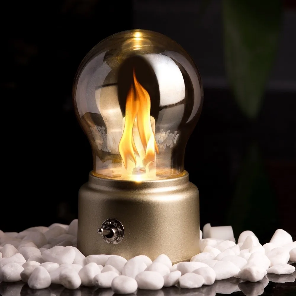 

Glass Lampshade Night Light Flame Tip Design Cordless Operation Desk Lamp Eye Care Light Decorative Bulb Atmosphere Lamp Bedside