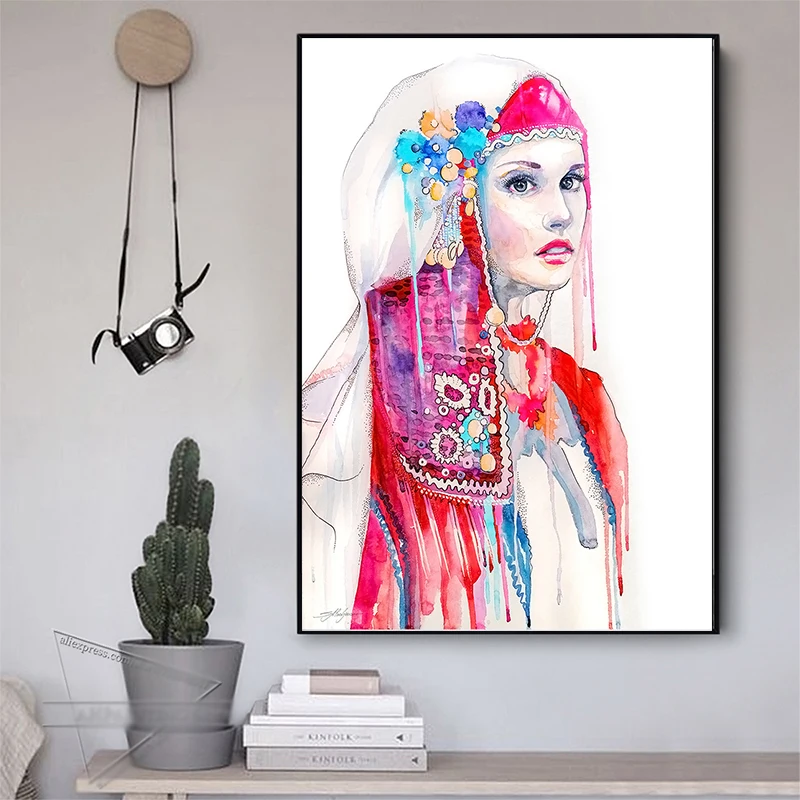 

Russian Bulgarian Bride Gril Watercolor Figure Painting Abstract Art Posters and Prints Canvas Wall Art Pictures for Home Decor