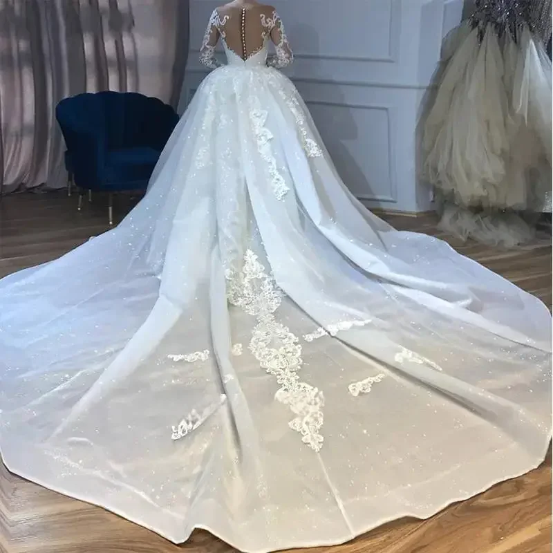 Customized Graceful Appliques Mermaid Wedding O Neck Long Sleeves Beaded Detachable Train Bridal Dress Vestido De Noiva