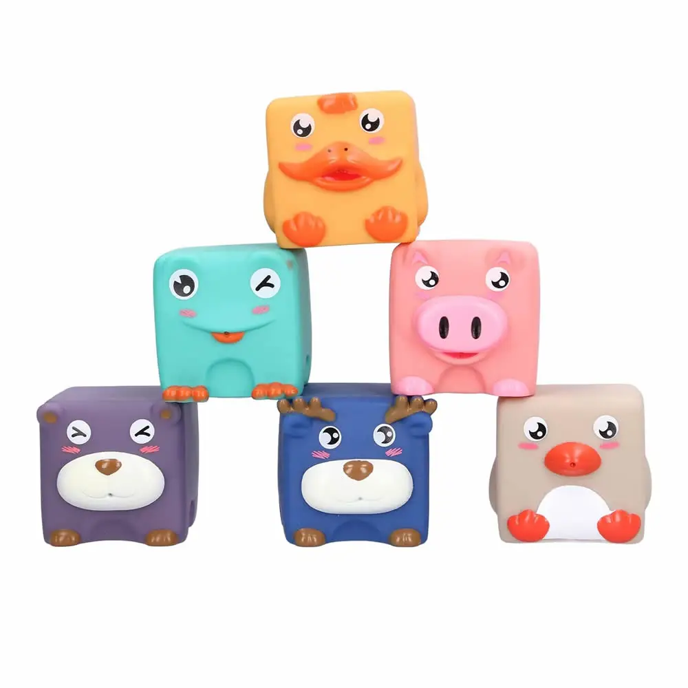 6 Colors Random Gifts Blocks Toy Silicone Toys Rubber Months Cube 3D Sensory Kids Bath Touch 6 Pcs Grasp Stacking