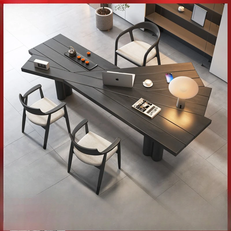 HT Simple modern solid wood computer desk Minimalist special-shaped desk workbench Ready to ship and purchase with peace of mind