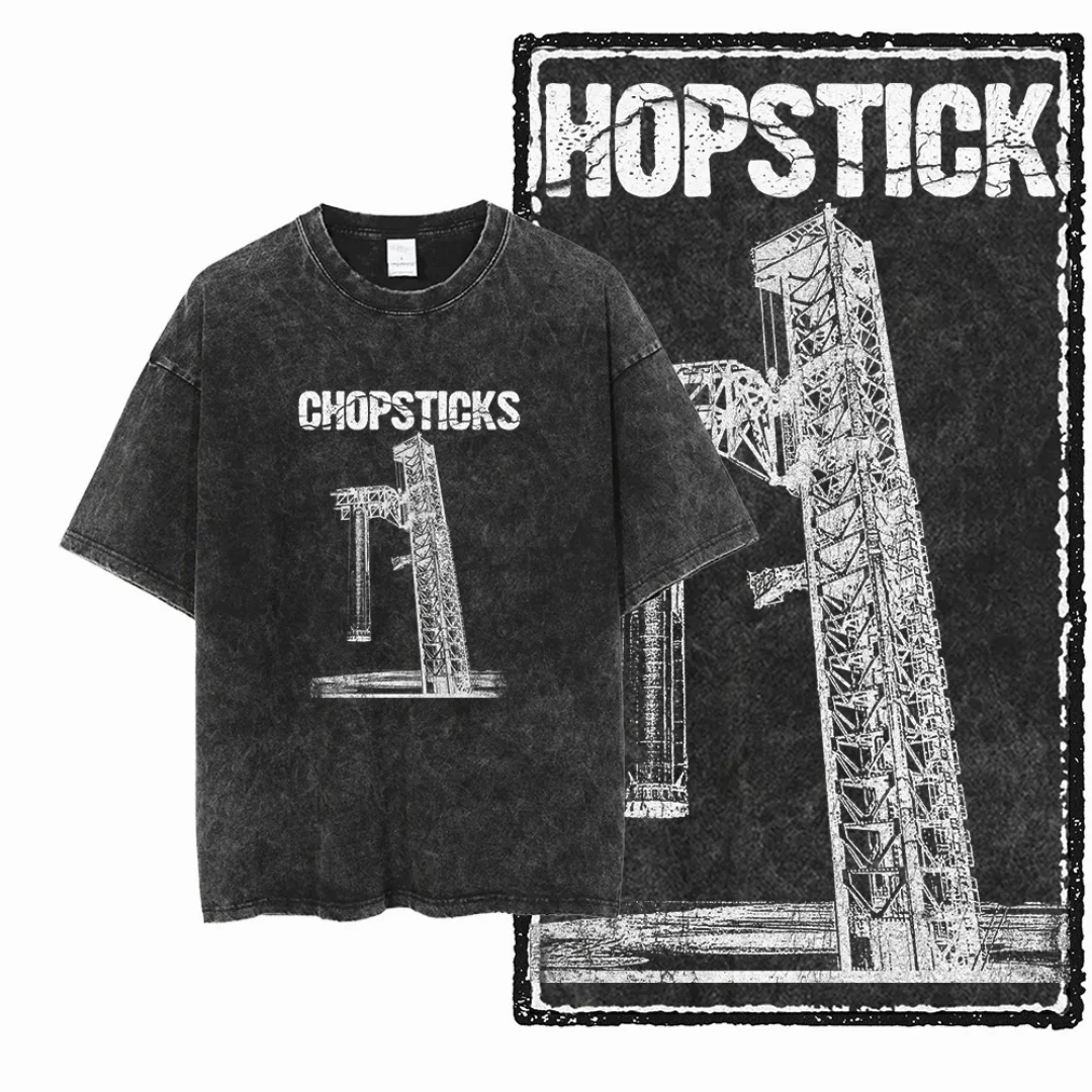 

Vintage Washed Chopsticks Cosmic Structure Graphic CHOPSTICKS Slogan Men T Shirt Oversized Black T-Shirt Casual Men'sTee
