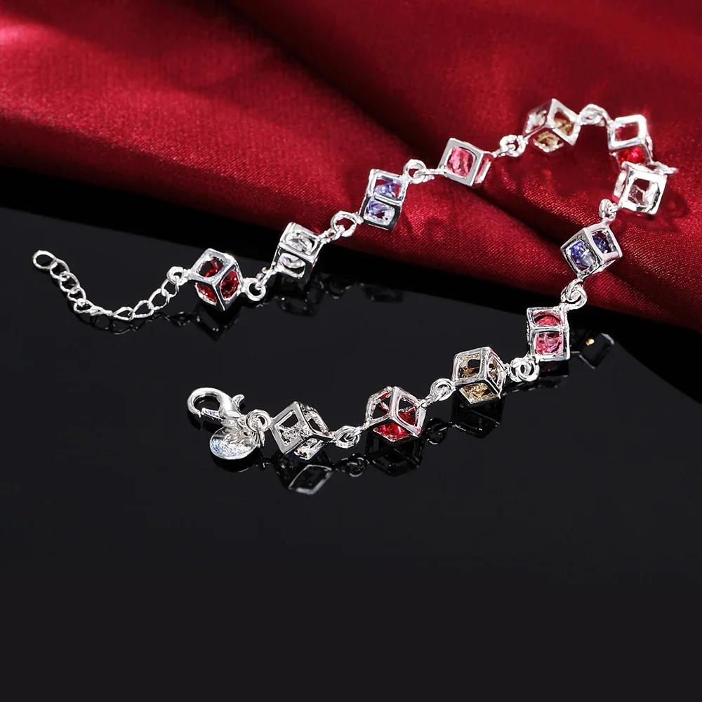 925Silver color exquisite stone checkered bracelet fashion charm wedding women lady cute gift jewelry female section H220