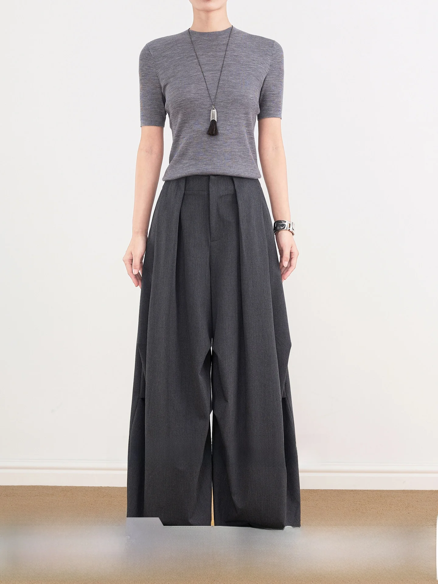 

ay Woolen Wide Leg Suit Pants for Women Spring 2026 Commute Casual Sle High Waist Straight Cut Trousers Ele Dra