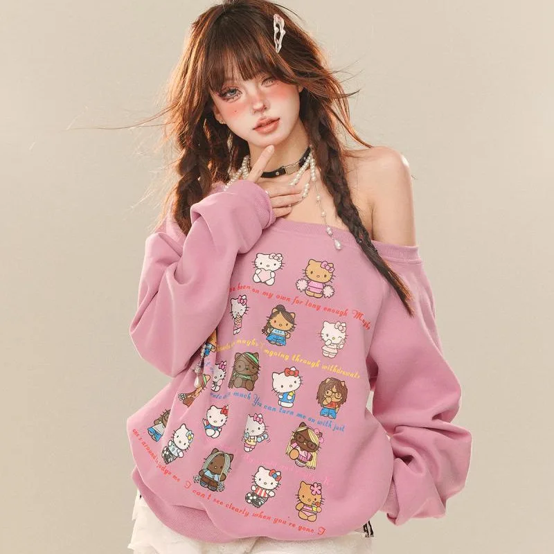 Hello Kitty American Style Sweet Cool Y2k Girl felpa con cappuccio donna all\'inizio dell\'autunno pullover Kawaii sciolti nuova moda Casual Versatile