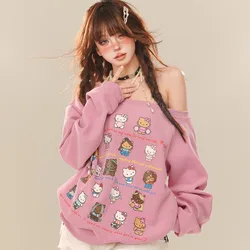 Hello Kitty American Style Sweet Cool Y2k Girl felpa con cappuccio donna all'inizio dell'autunno pullover Kawaii sciolti nuova moda Casual Versatile Top