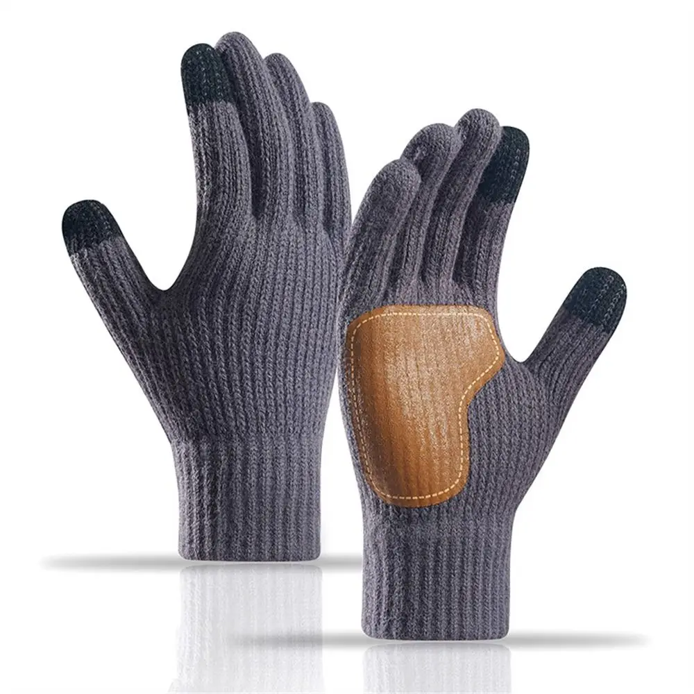 Fashion Knitting Warm Gloves Touch Screen Thicken Knitted Mittens Solid Color Elastic All Finger Gloves for Autumn Winter