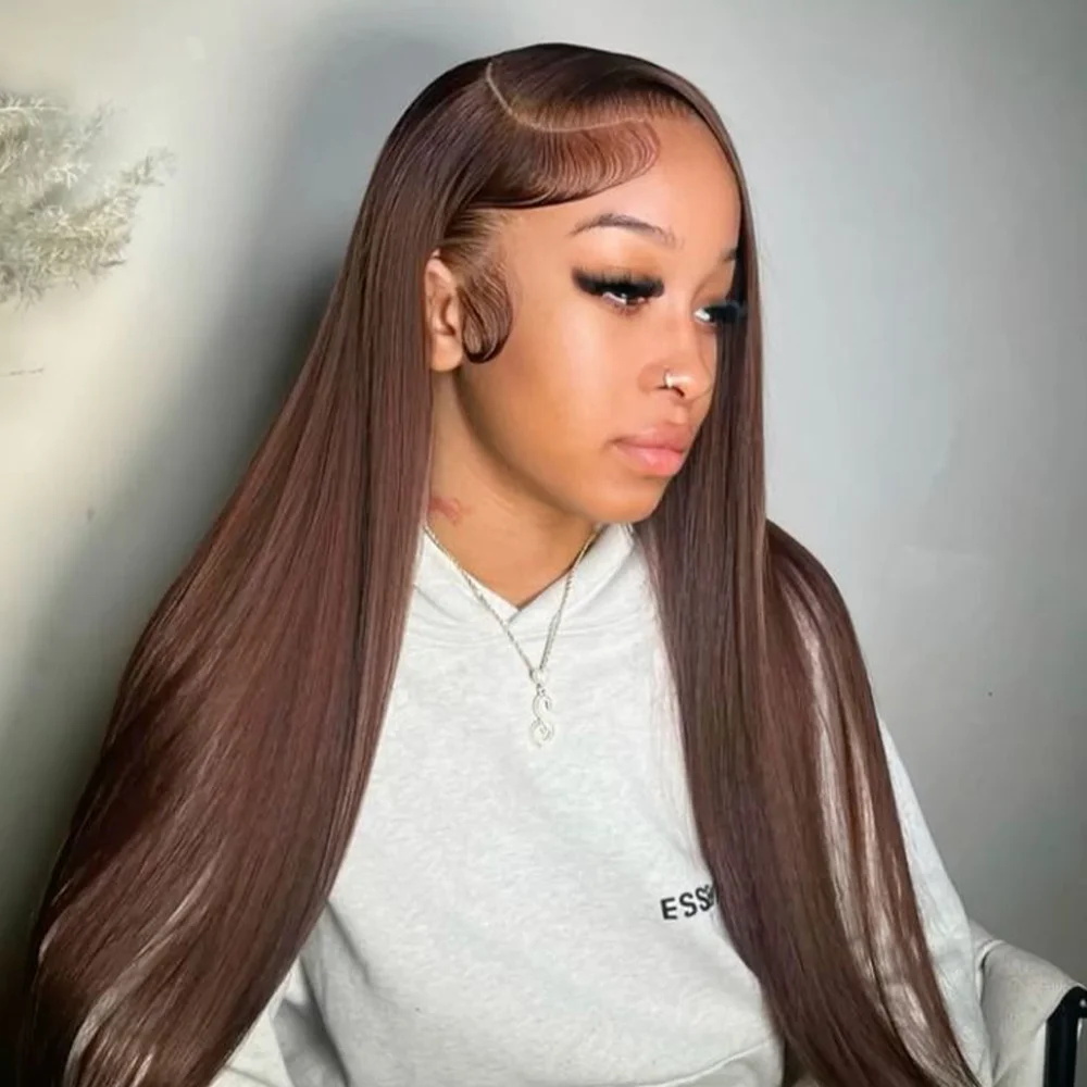 

Chocolate Brown Straight 13x6 Hd Lace Frontal Wigs Brazilian Remy Human Hair Wigs For Women Preplucked 30 Inches